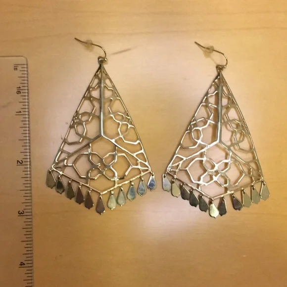 Iconic & Rare Kendra Scott Oversized Stylized Logo Statement Earrings, Gold - Picture 8 of 9